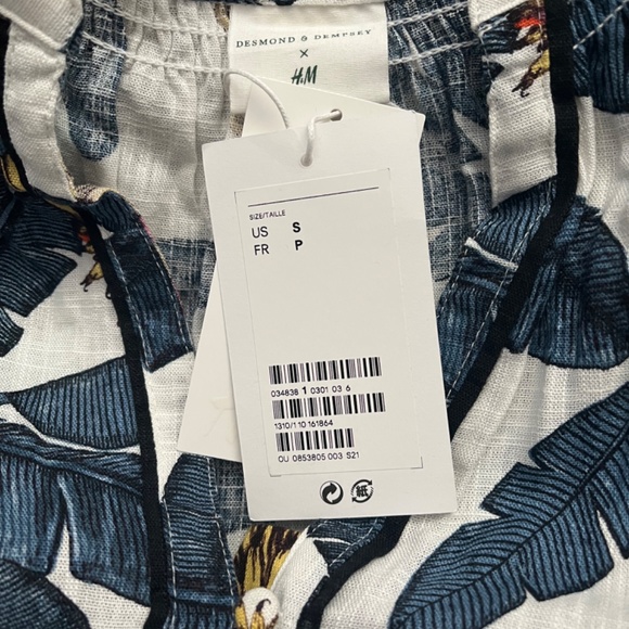 Desmond & Dempsey X H&M Banana Leaves Tropical Linen Tassels‎ Kaftan Maxi Dress - Picture 8 of 16